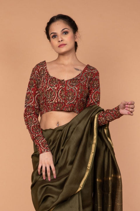 Shop Cotton Hand Block Printed Blouse in Maroon | Vinusto