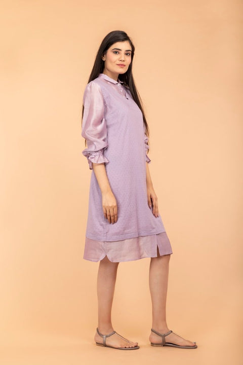Luxury Lilac Shift Dress in Chanderi Handloom Cotton | Vinusto