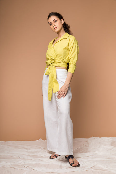 Shop Wrap Tie Shirt in Yellow Cotton | Vinusto