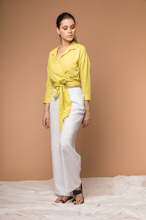 Wrap Tie Shirt in Yellow cotton