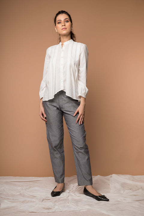 Buy Pleated Shirt with High-Low Hem & Grey Sambalpur Trousers (Set of 2) | Vinusto