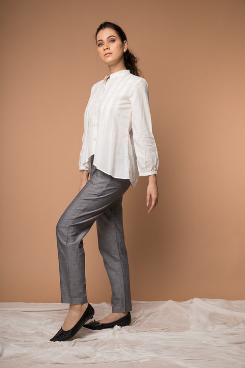 Order Pleated Shirt with High-Low Hem & Grey Sambalpur Trousers (Set of 2) | Vinusto