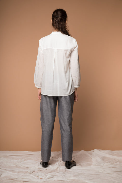 Order Pleated Shirt with High-Low Hem in White Cotton | Vinusto