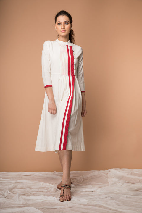 Shop Wrap Dress with Pintucks in Off-White Handwoven Sambalpur Cotton | Vinusto
