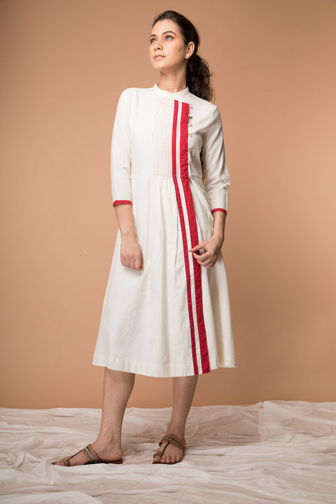 Buy Wrap Dress with Pintucks in Off-White Handwoven Sambalpur Cotton | Vinusto