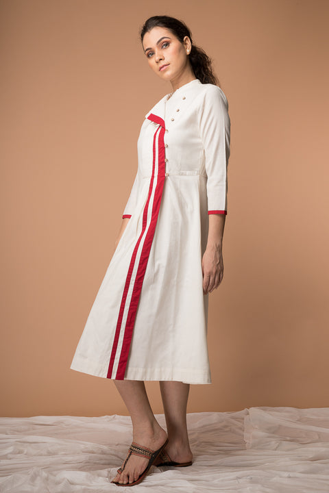 Order Wrap Dress with Pintucks in Off-White Handwoven Sambalpur Cotton | Vinusto