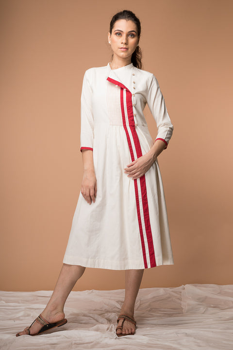 Luxury Wrap Dress with Pintucks in Off-White Handwoven Sambalpur Cotton | Vinusto