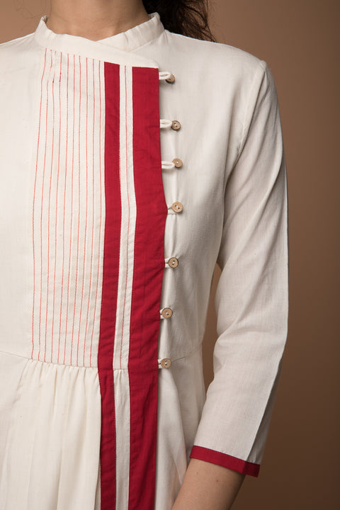Handcraft Wrap Dress with Pintucks in Off-White Handwoven Sambalpur Cotton | Vinusto