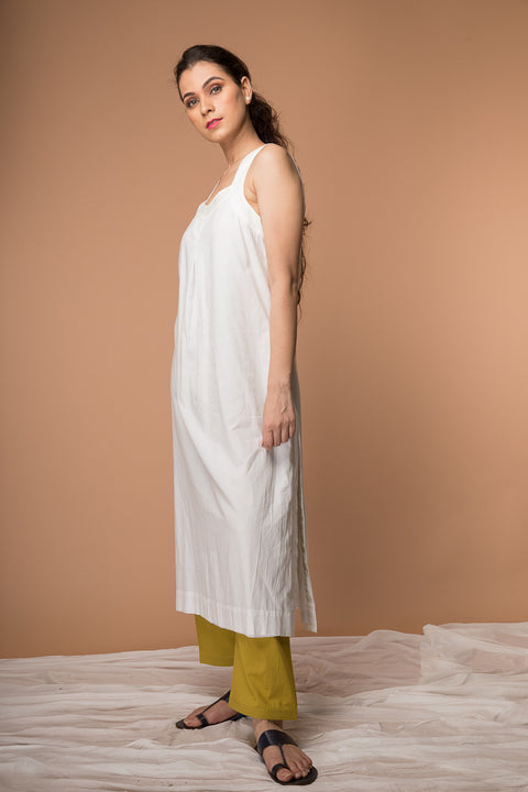 Buy Cotton Razor Back Kurta with Kantha Embroidery & Ochre Yellow Pant - Set of 2 | Vinusto