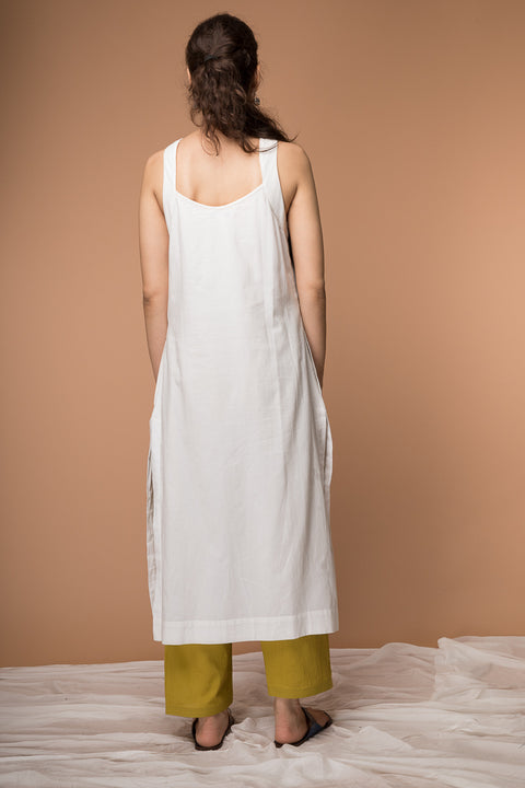 Premium Cotton Razor Back Kurta with Kantha Embroidery & Ochre Yellow Pant - Set of 2 | Vinusto