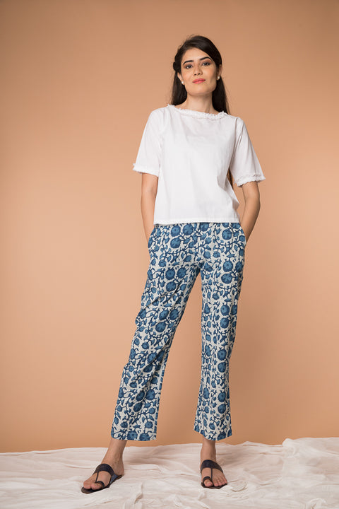 Buy Straight-Fit Pants in Indigo Blue Hand Block Printed Cotton | Vinusto