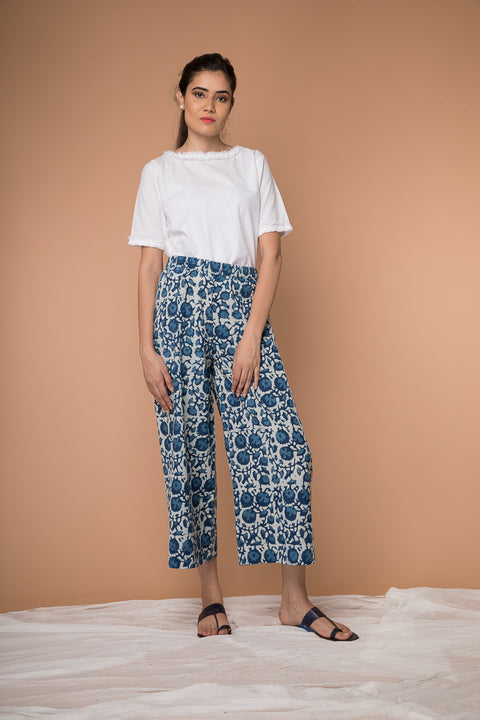 Buy Cotton Palazzo in Indigo Hand Block Print | Vinusto
