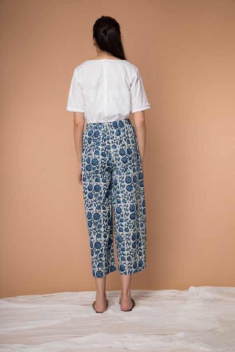 Luxury Cotton Palazzo in Indigo Hand Block Print | Vinusto