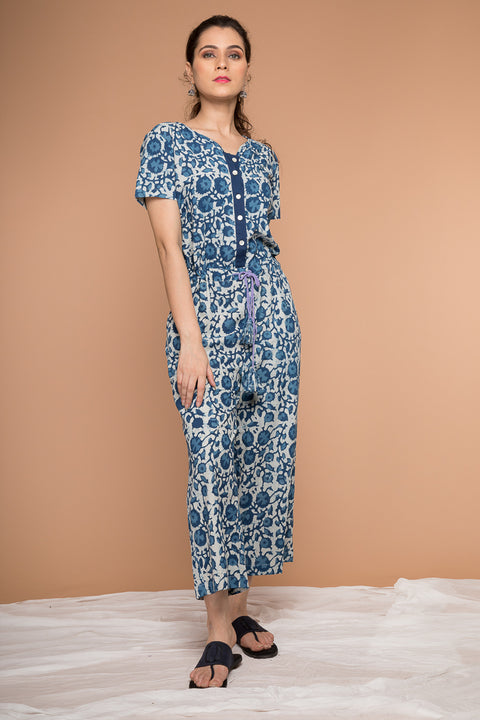 Order Jumpsuit in Indigo Hand Block Printed Cotton | Vinusto