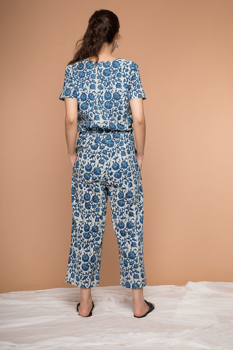 Handcraft Jumpsuit in Indigo Hand Block Printed Cotton | Vinusto
