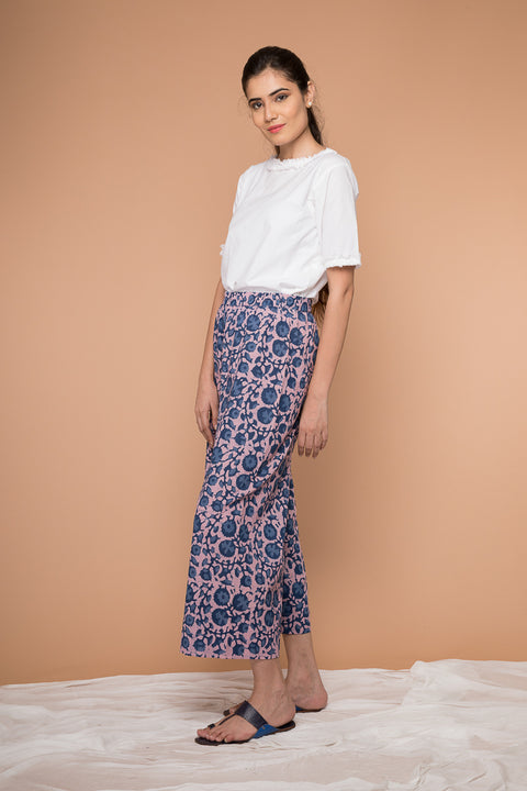 Buy Cotton Palazzo in Pink & Indigo Hand Block Print | Vinusto