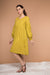Pleated Dress with balloon sleeves in Ochre Yellow cotton