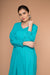 Pleated Dress with balloon sleeves in Aqua Blue cotton