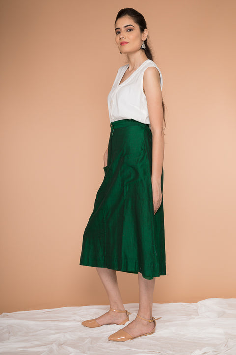 Order A-Line Skirt in Handwoven Sambalpur Cotton in Dark Forest Green | Vinusto