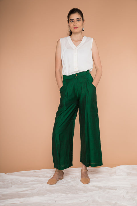 Buy White Cotton Shirt with Front-Pleated Straight Pants in Handwoven Sambalpur Cotton (Set of 2) | Vinusto