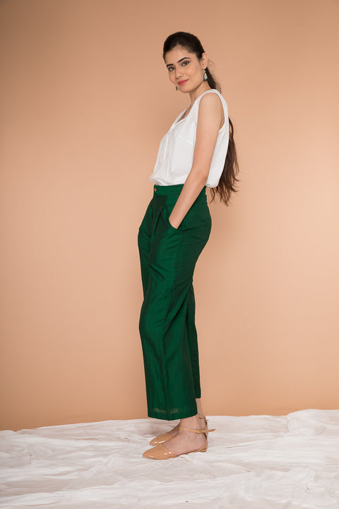 Order White Cotton Shirt with Front-Pleated Straight Pants in Handwoven Sambalpur Cotton (Set of 2) | Vinusto