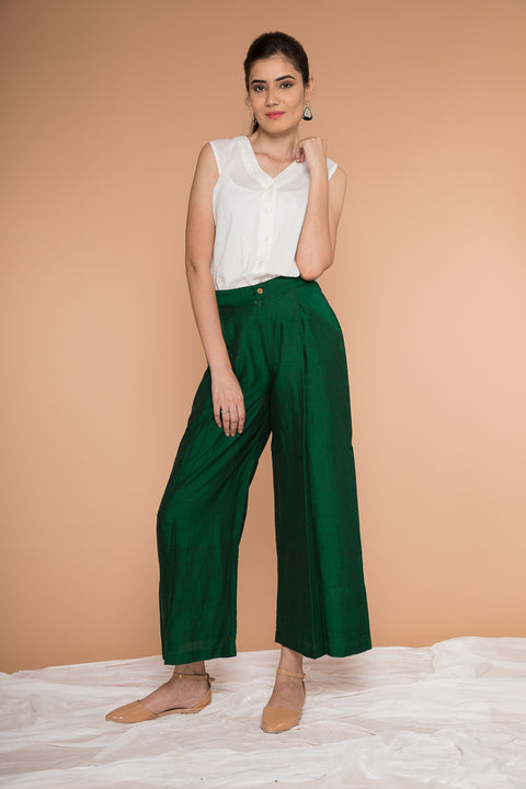 Shop Front-Pleated Straight Pants in Handwoven Sambalpur Cotton | Vinusto