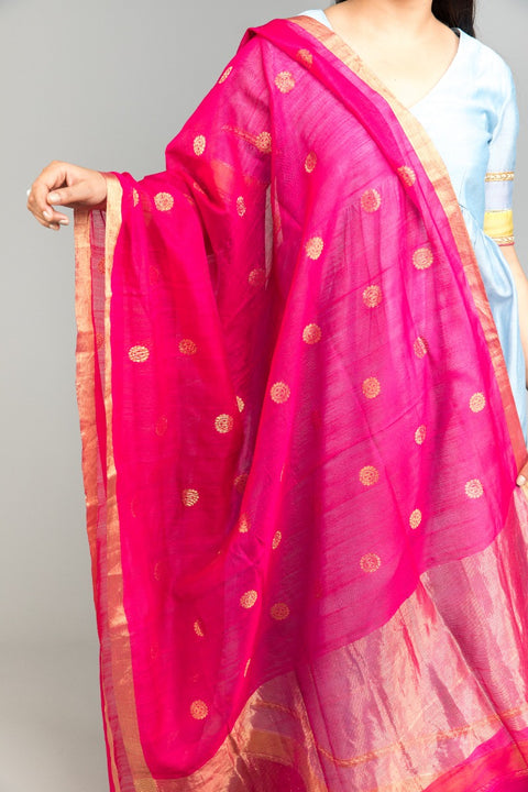 Chanderi Hand Loom Dupatta in Pink Lemonade