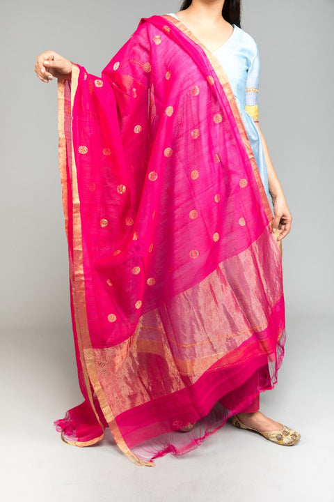 Chanderi Hand Loom Dupatta in Pink Lemonade