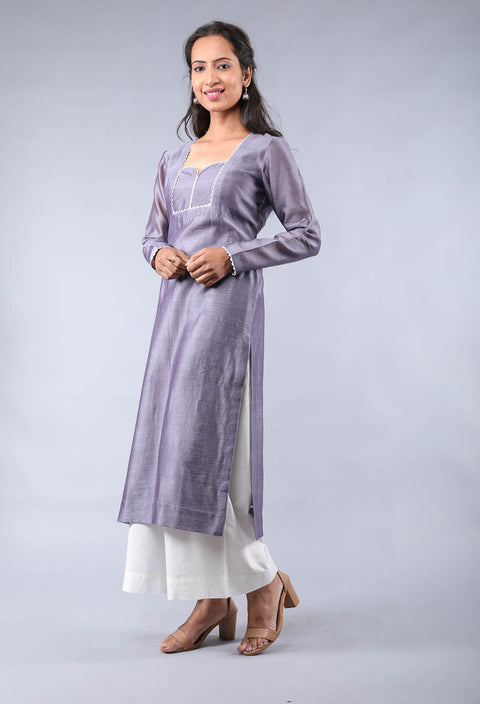Order Chanderi Kurta in Grape Purple & Off-White Palazzo Set – Set of 3

