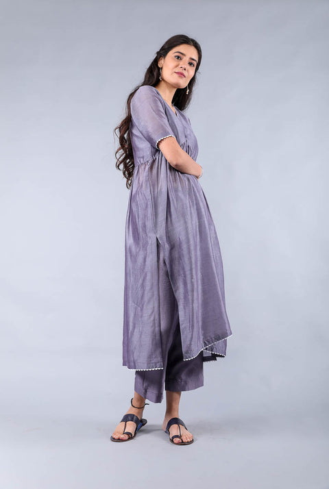 Shop Flared Chanderi Kurta & Palazzo in Grape Purple – Set of 2

