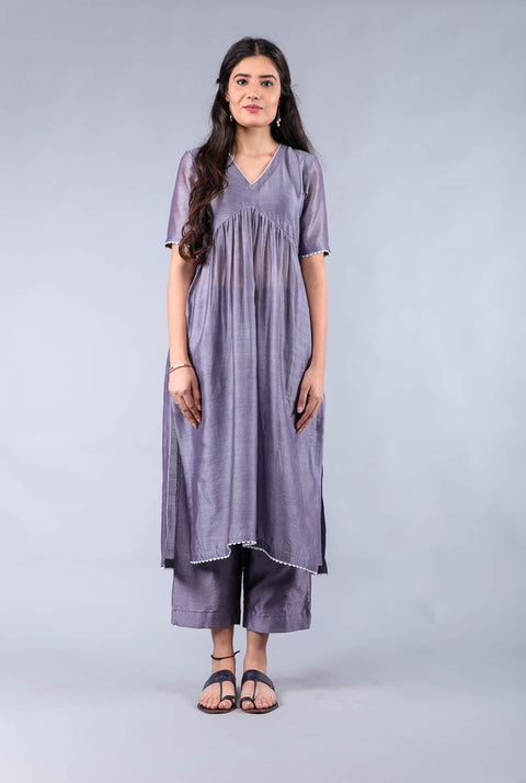 Order Flared Chanderi Kurta & Palazzo in Grape Purple – Set of 2

