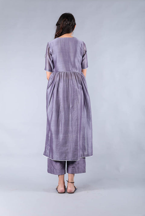 Premium Flared Chanderi Kurta & Palazzo in Grape Purple – Set of 2

