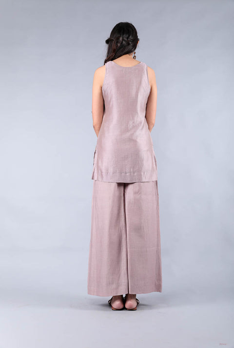 Order Short Shirt Chanderi Kurta & Palazzo in Mauve & Dark Pink with Cotton Dupatta - Set of 3 | Vinusto

