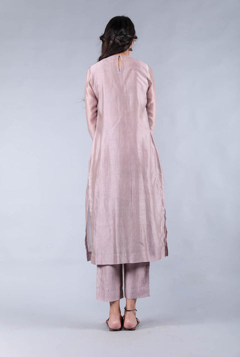 Premium Chanderi Kurta & Pant Set in Mauve Maroon with Gota Work – Set of 3

