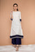 Color- block A-line Kurta in Off white handloom cotton with cotton Palazzo in Midnight blue (Set of 2)
