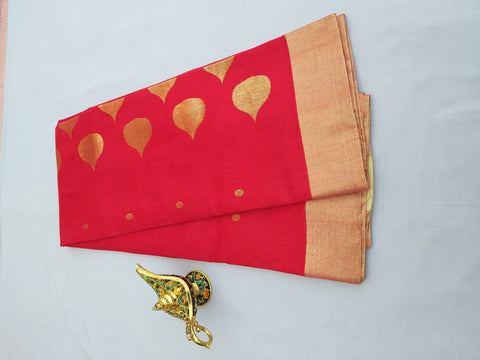 Luxury Chanderi Mercerized Silk Saree in Red | Traditional Handloom Sarees

