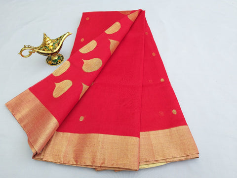 Premium Chanderi Mercerized Silk Saree in Red | Traditional Handloom Sarees


