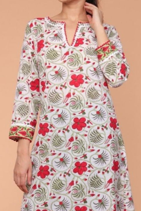Premium A-Line Hand Block Printed Kurta & Loose Fit Palazzo in Fern Green – Set of 2 | Vinusto

