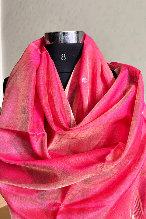 Premium Rose Pink Chanderi Handloom Dupatta | Vinusto