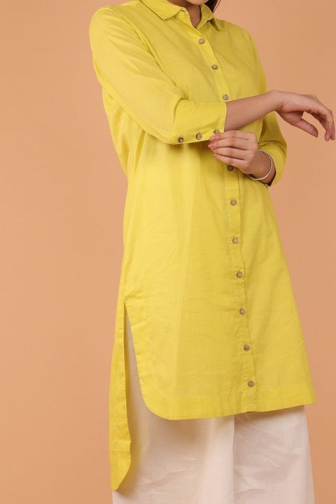 Order Yellow High-Low Shirt Kurta & White Loose Fit Palazzo - Set of 2 | Vinusto