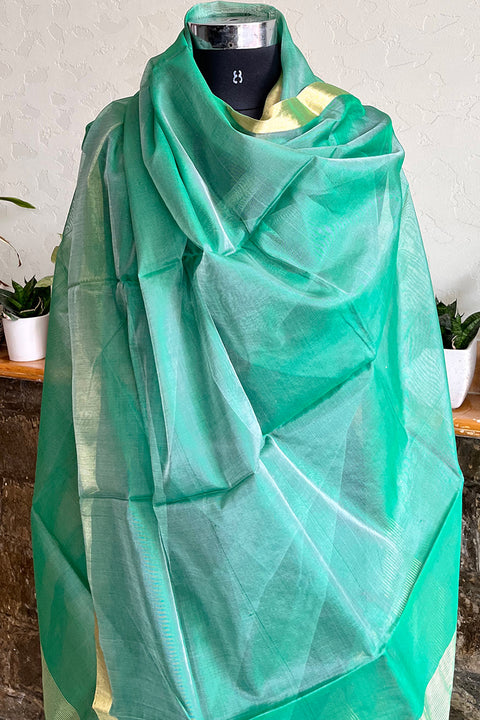 Premium Green Chanderi Handloom Dupatta | Vinusto