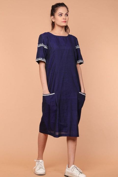 Order Shift Dress with Embroidered Pockets in Handloom Cotton | Vinusto
