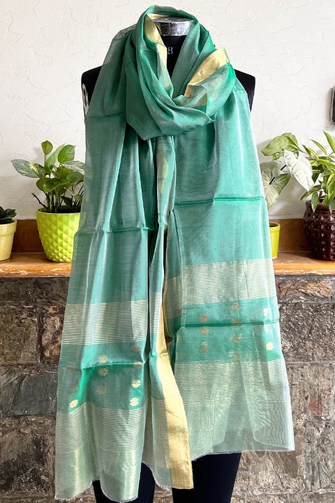 Buy Green Chanderi Handloom Dupatta | Vinusto