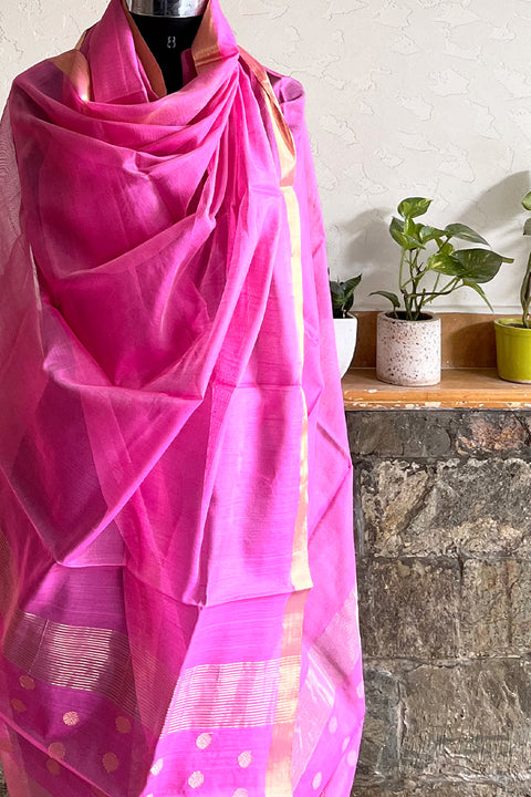 Buy Pink Chanderi Handloom Dupatta | Vinusto