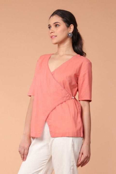 Buy Wrap-Around Cotton Top in Coral | Vinusto