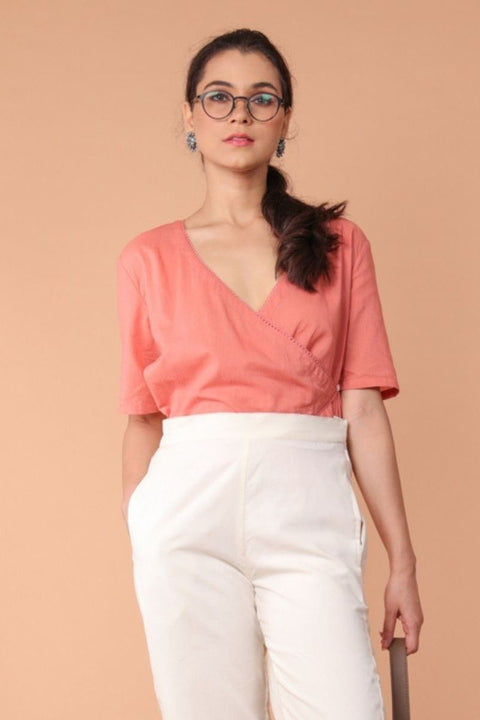 Shop Wrap-Around Cotton Top in Coral | Vinusto