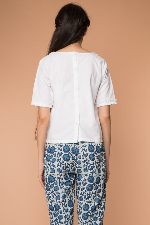 Order White Cotton Top with Fringe Sleeves | Vinusto