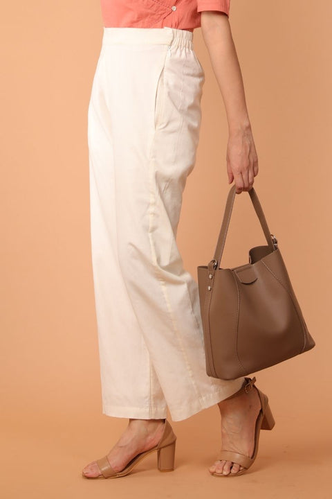 Shop Loose-Fit Straight Pants in White Handwoven Cotton | Vinusto