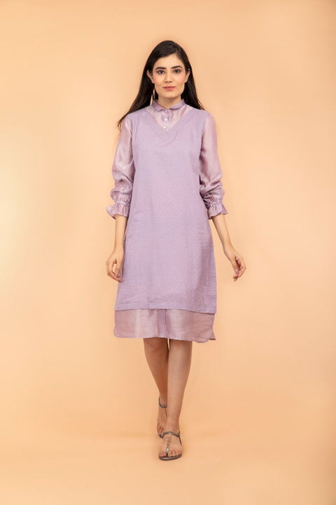 Shop Lilac Shift Dress in Chanderi Handloom Cotton | Vinusto