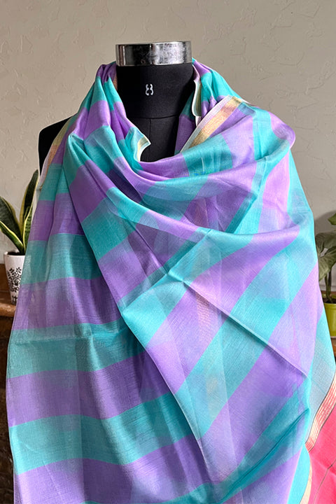 Shop Aqua & Purple Chanderi Handloom Dupatta | Vinusto